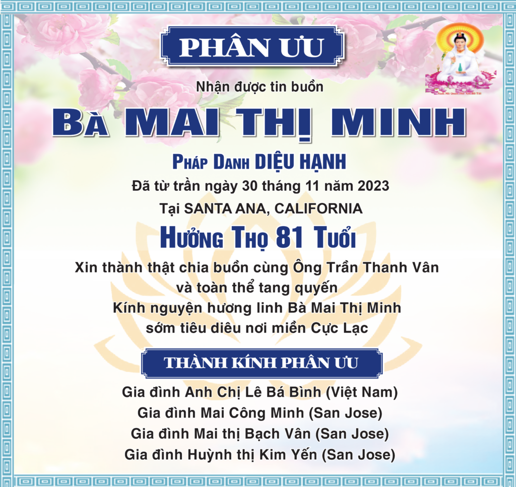 PHÂN ƯU: Bà MAI THỊ MINH | VIETNAM USA DAILY NEWS